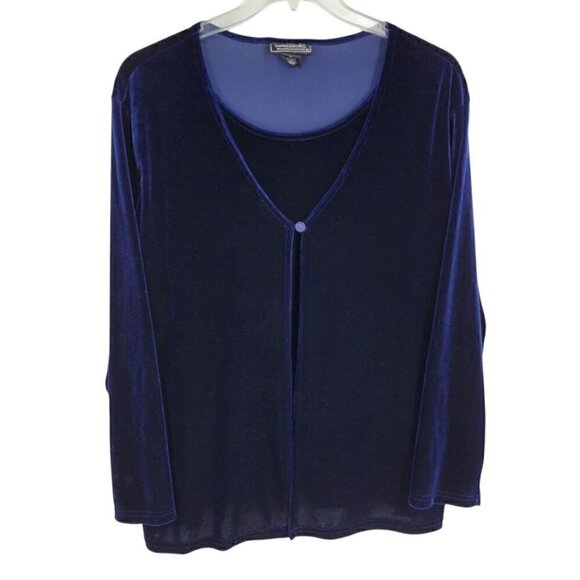 VTG Impressions Millennium Edition Blue Velvet Sheer Layered Shirt Cardigan 2XL - Picture 1 of 3
